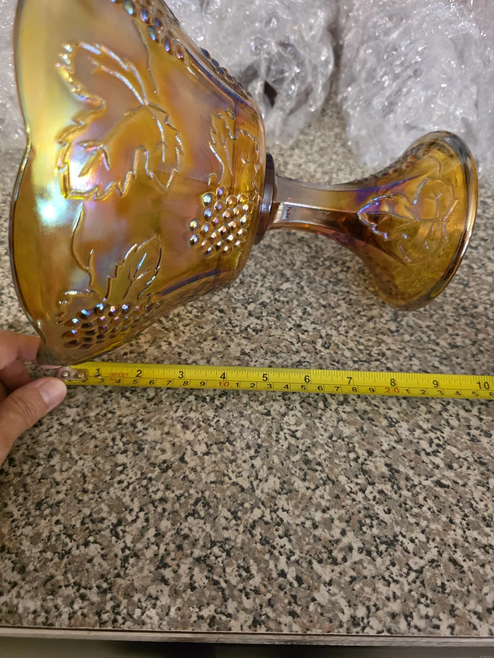 VTG Amber Indiana Glass Carnival Glass Grapes Compote Bowl + 6 Goblets Set